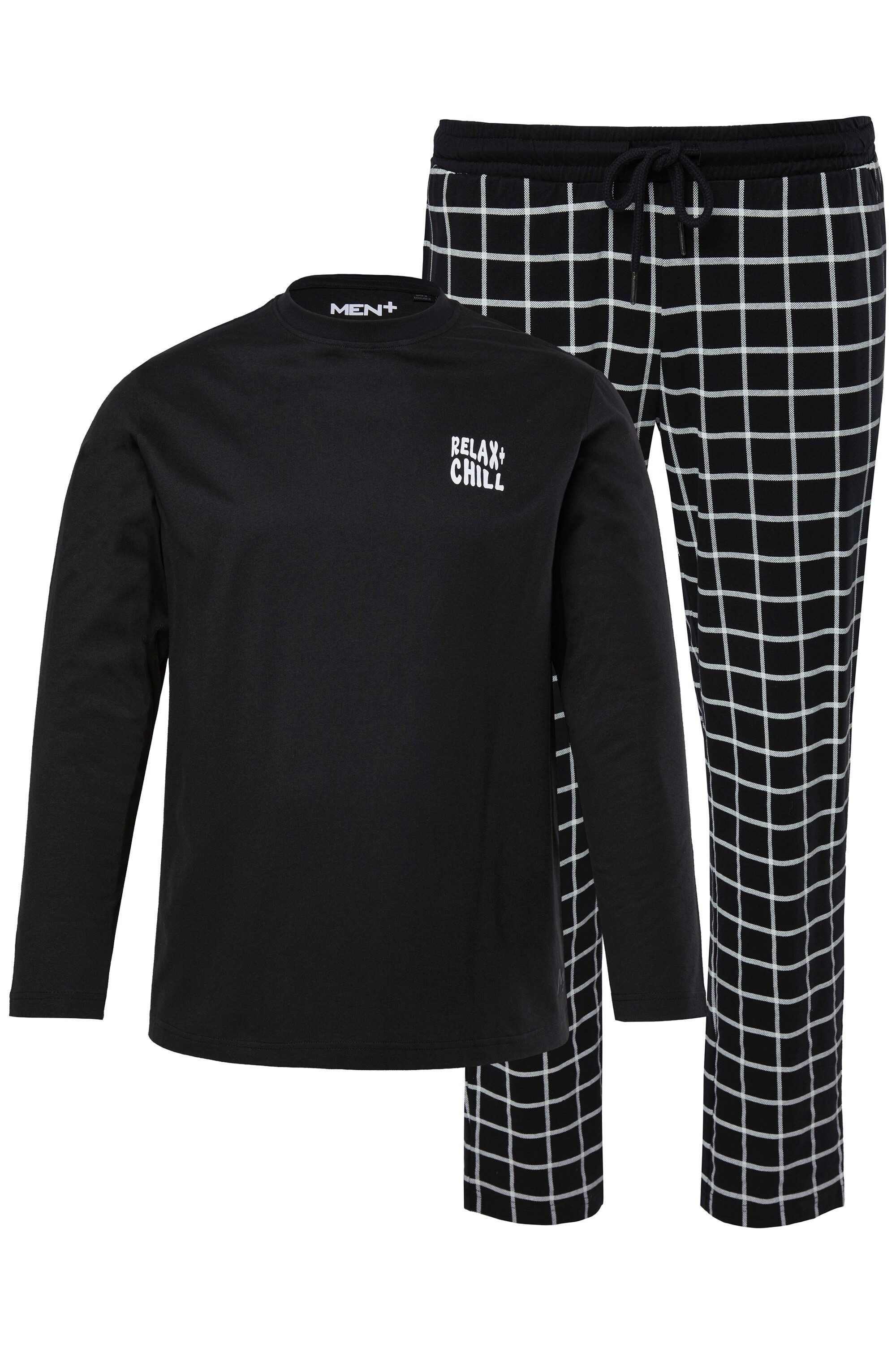 Men Plus Schlafanzug Schlafanzug Zweiteiler Jersey Langarm Karo-Hose – Bild 2 von 3