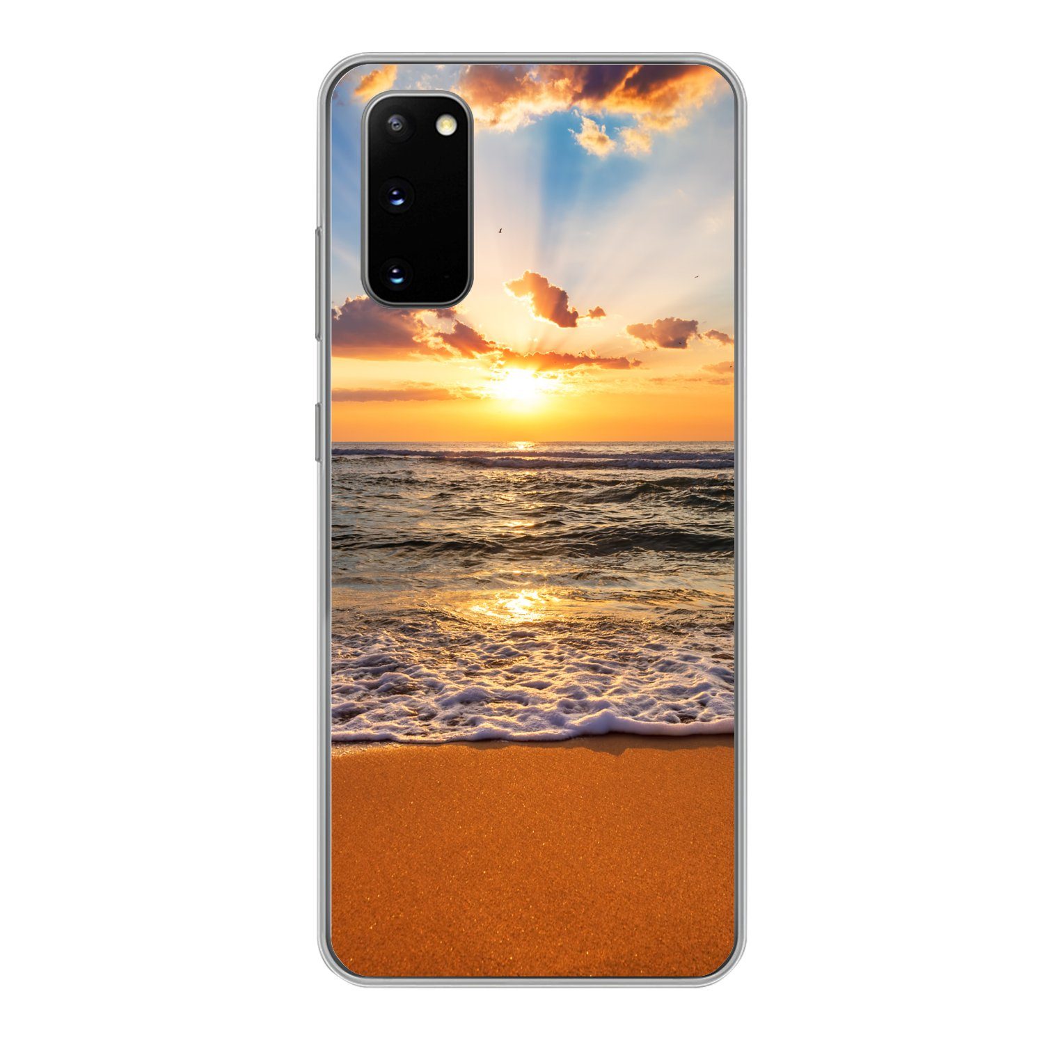 MuchoWow Handyhülle für Samsung Galaxy S20 Strand - Sonnenuntergang - Meer - Wolken - Hori, Phone Case, Silikon, Schutzhülle Dünn