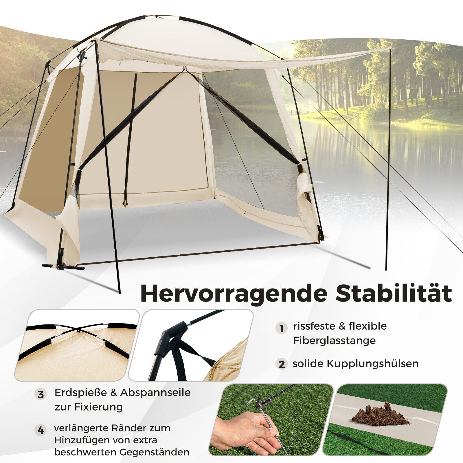 COSTWAY Kuppelzelt, Personen: 10, 8 Personen Camping Zelt, 300 x 300 x 250cm