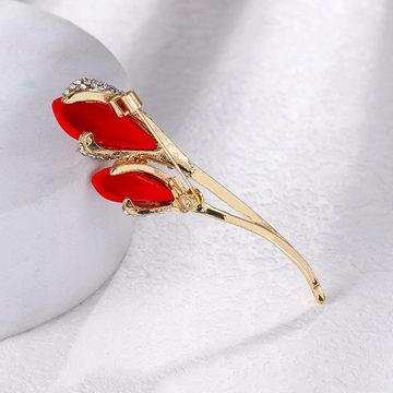 AUKUU Brosche Luxuriöse Luxuriöse diamantrote Tulpenbrosche Blumennadel, Hochzeitsanzug Accessoires