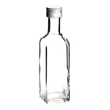 gouveo Trinkflasche Glasflaschen 100 ml Maraska mit Schraub-Deckel - Kleine Flasche 0,1l, 24er Set, transparent-silberfarben