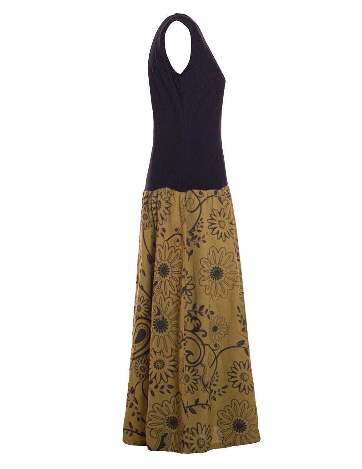 Vishes Maxikleid Damen Wadenlang Baumwolle Casual Bedruckt Verstellbares Kleid Alternative Mode, Boho, Hippie, Ethno, Festival