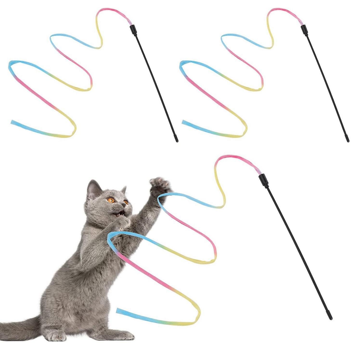 LuxusKollektion Tier-Beschäftigungsspielzeug Katzenspielzeug Zauberstab 3Stk Regenbogenband, Textil