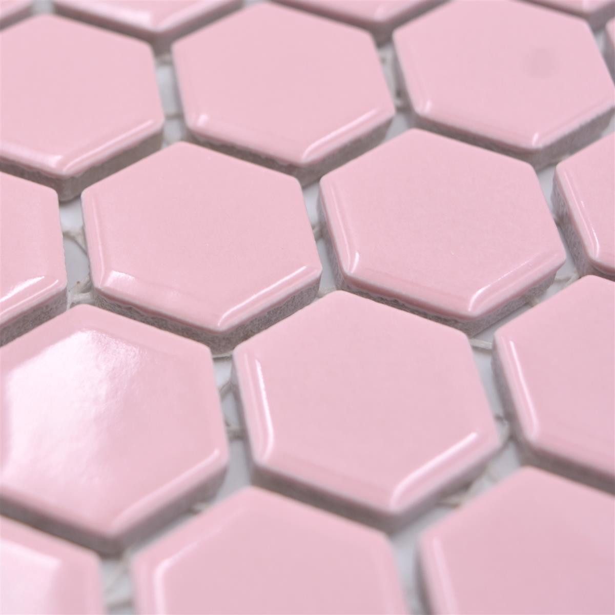 Mosafil Mosaikfliesen Keramikmosaik Fliesen Salomon Hexagon H23, Keramik 30.000x26.000, rosa, Verlegefertig auf ein Netz geklebt - Frostsicher - Wasserfest