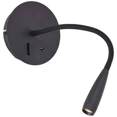 Lightbox LED Wandleuchte, USB-Anschluss mit Ladefunktion, LED fest integriert, warmweiß, Wandleuchte, USB-Anschluss, flexibler Lesearm, 170 lm, 3000 K, schwarz