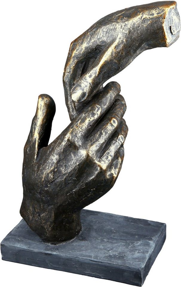 Casablanca by Gilde Dekofigur »Skulptur Two hands, bronzefarben« (1 Stück), Dekoobjekt, Höhe 21 cm, Hände, mit Spruchanhänger, auf grauer Basis, Wohnzimmer-kaufen
