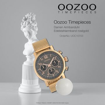 OOZOO Quarzuhr Oozoo Damen, Herren Armbanduhr roségold, Damen, Herrenuhr rund, groß (ca. 45mm) Edelstahlarmband, Elegant-Style