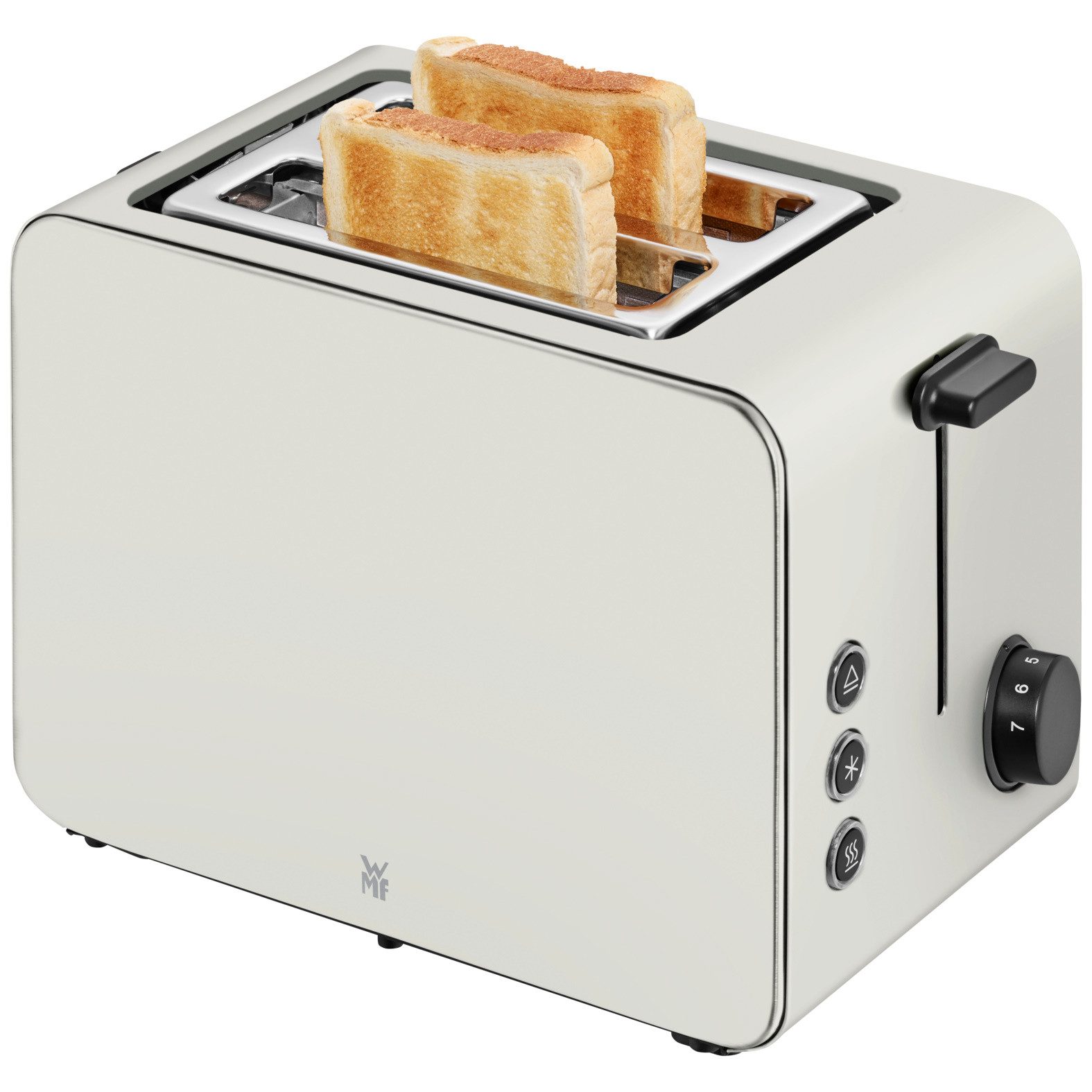 WMF Toaster Stelio Paper White, Doppelschlitz Toaster mit Brötchenaufsatz, 2 kurze Schlitze, für 2 Scheiben, 1050 W, 7 Bräunungsstufen, Brotzentrierung, Krümelschublade, Cromargan Gehäuse