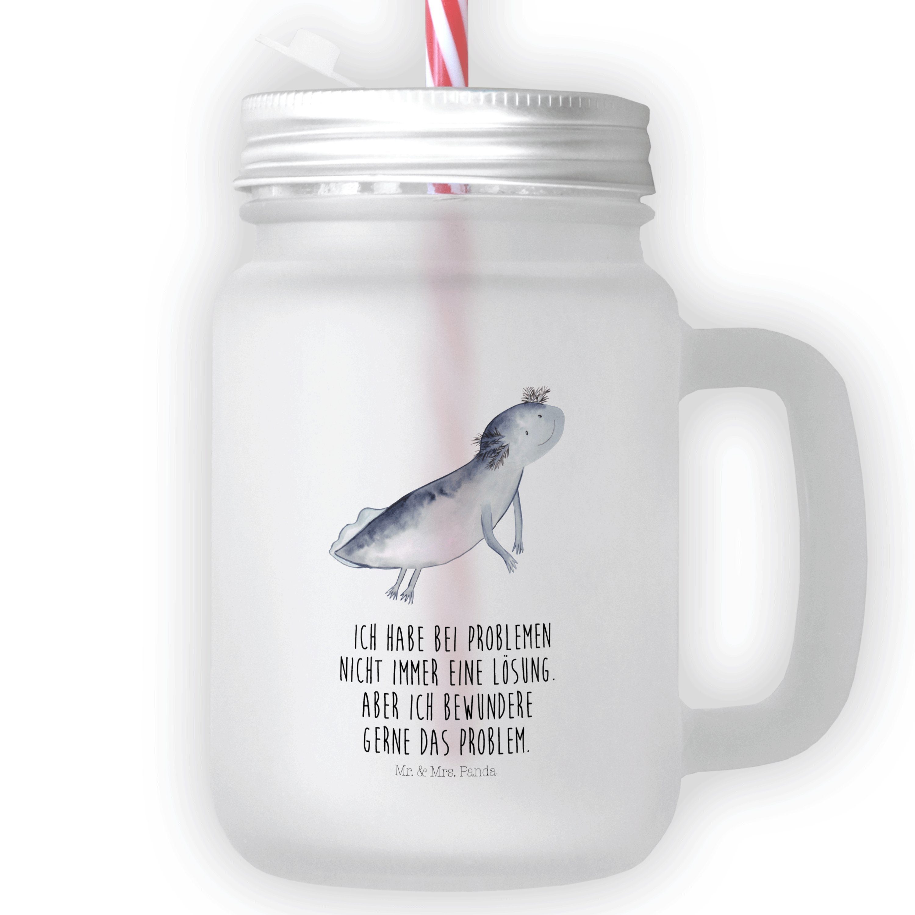 Mr. & Mrs. Panda Glas Axolotl schwimmt - Transparent - Geschenk, Probleme, Lurch, Cocktail-, Premium Glas