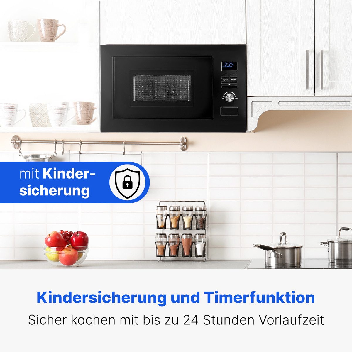 BOMANN Einbau-Mikrowelle MWG 3001 H EB schwarz, Einbaumikrowelle mit Grill und Heißluft, 60cm