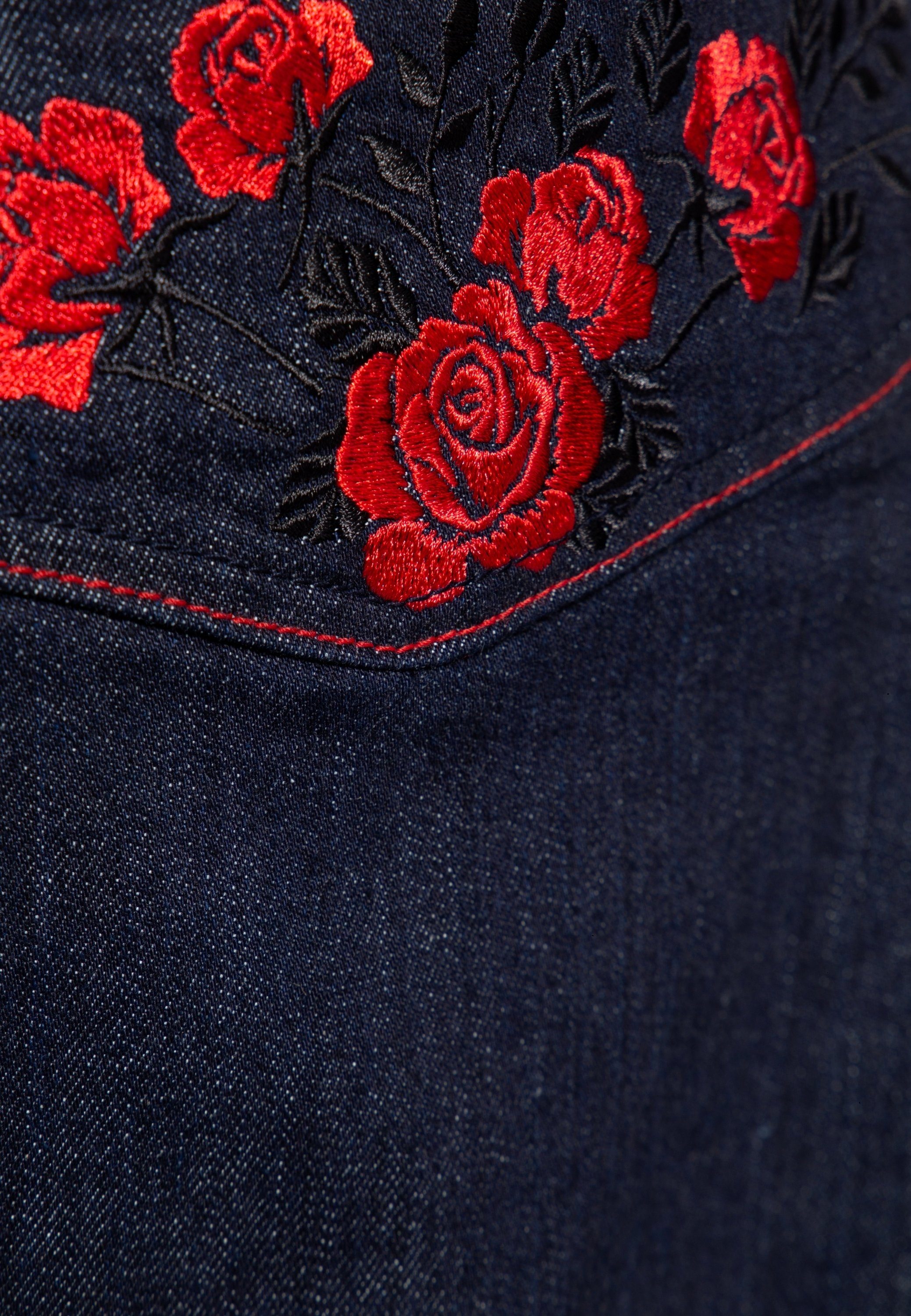 im Jeansrock QueenKerosin mit hochwertiger Western-Style Roses Stickerei
