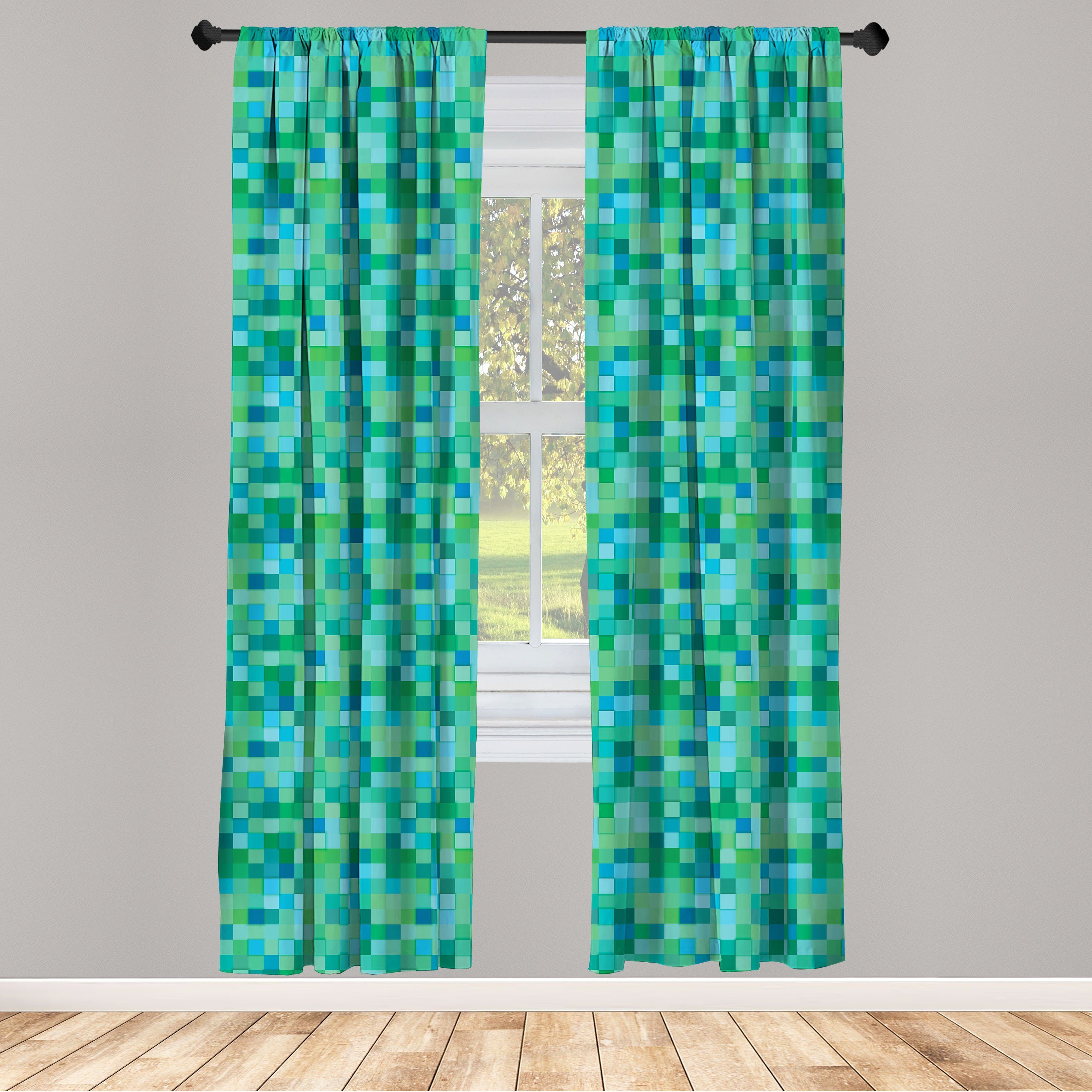 Gardine Vorhang Schlafzimmer für Würfel-Muster Dekor, Farbe Wohnzimmer Teal Leuchtende Microfaser, Abakuhaus