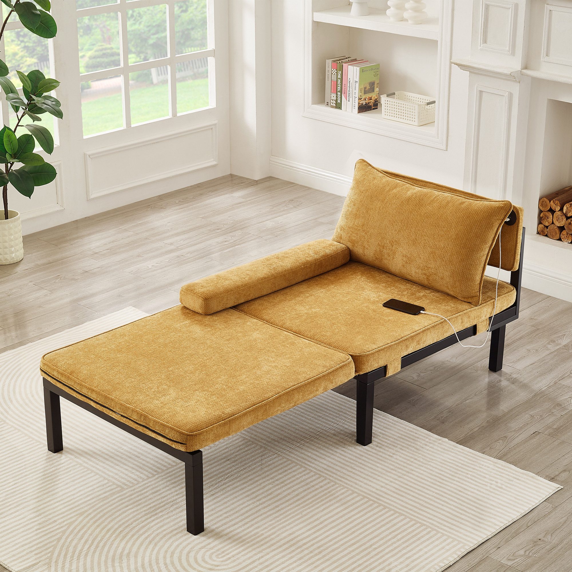 Odikalo Schlafsofa Schlafcouch Loungesofa mit Schlaffunktion und USB-/Typ-C-Anschlüssen, 2-in-1-Klappsofa ausziehbarer Sessel mit Kissen platzsparendes Gästebett für Wohnzimmer Schlafzimmer Arbeitszimmer Balkon, Dachboden kleine Wohnung