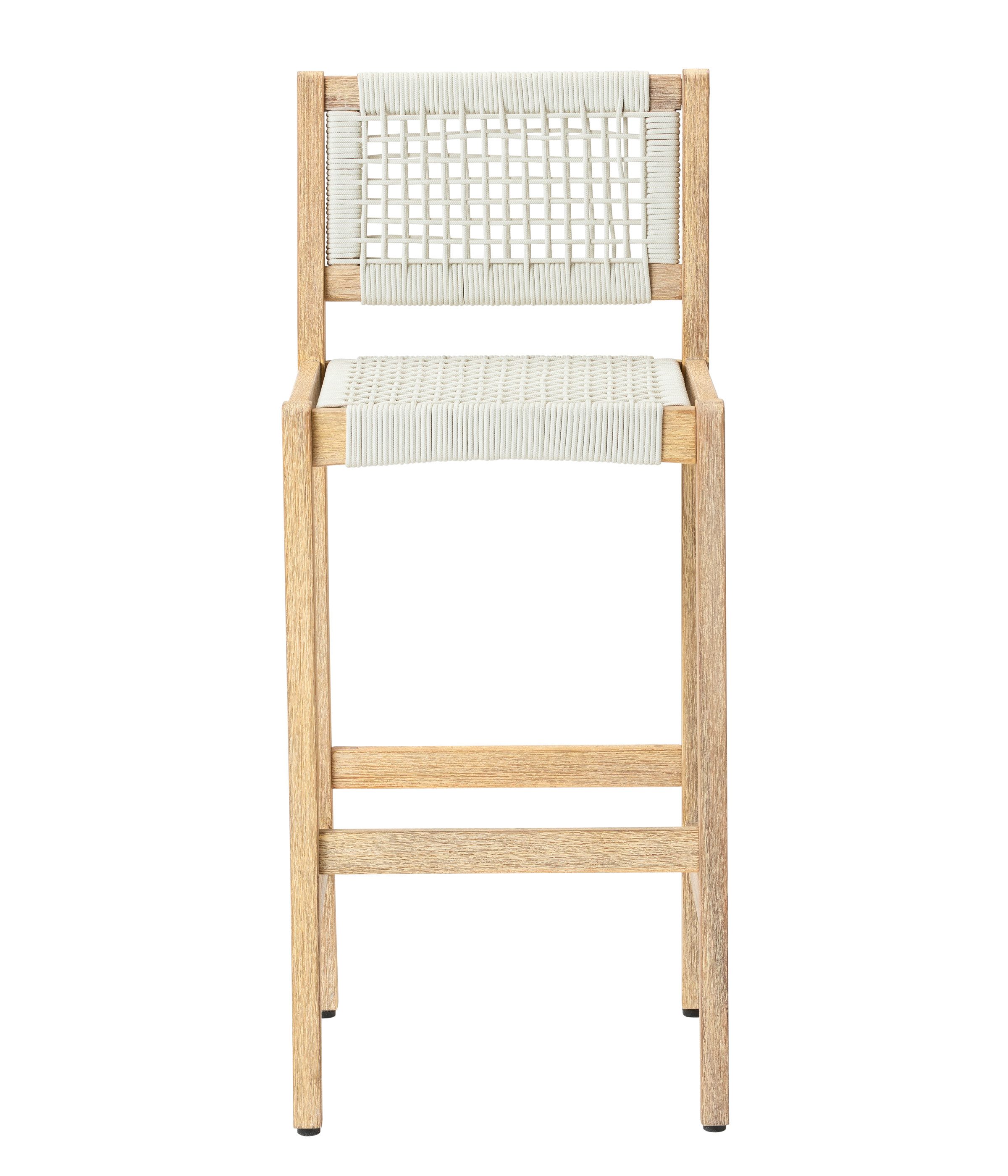 Dehner Gartenstuhl Barstuhl Mauritius, für Stehtische, 39 x 52.5 x 107 cm, Akazie, Sitzfläche und Lehne aus Rope, edles Teak-Finish, sehr stabil