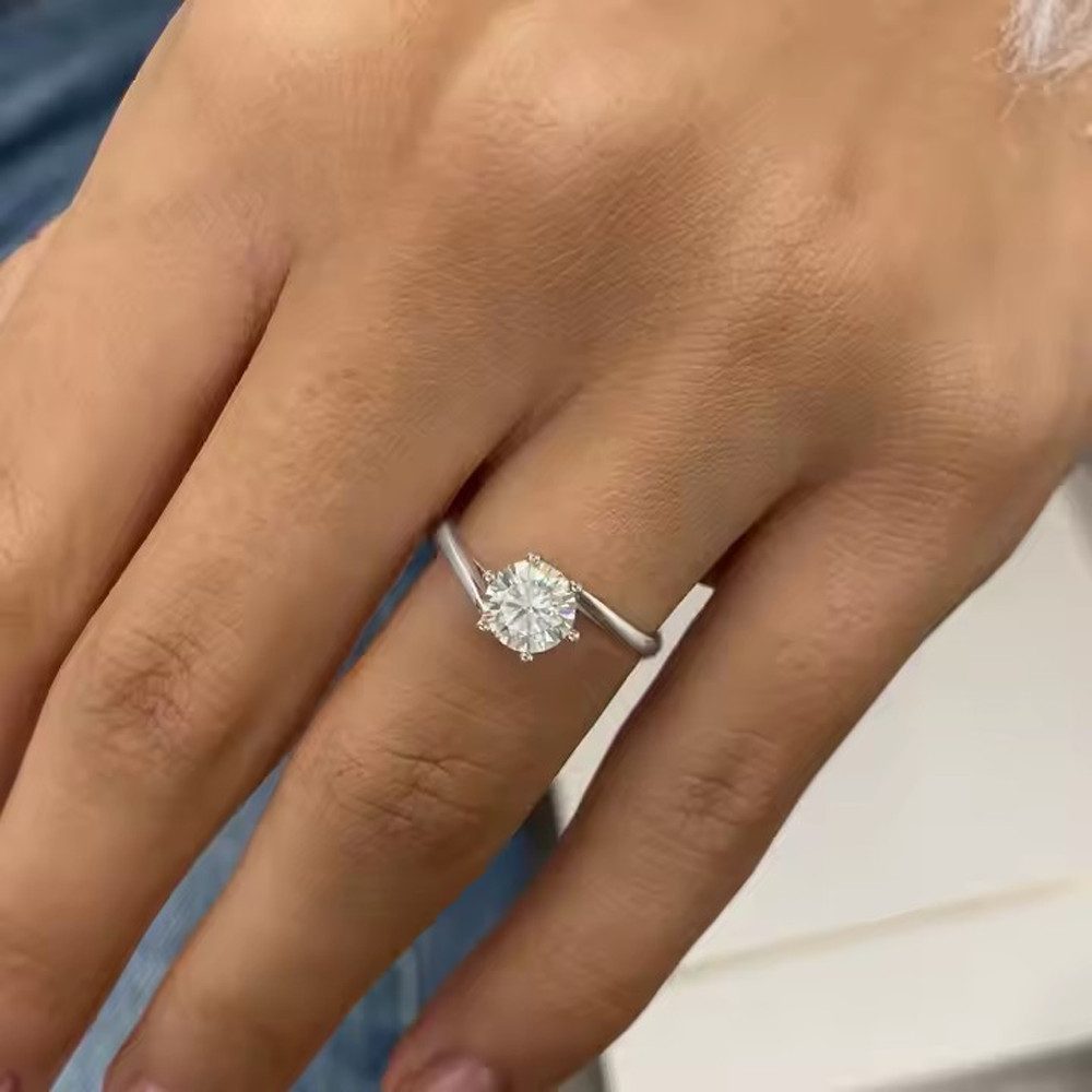 Runde Perlé Verlobungsring Strahlender Moissanit Damen Ring, Verlobung, 925er Silber, 1 Ct Moissanit, Echtschmuck