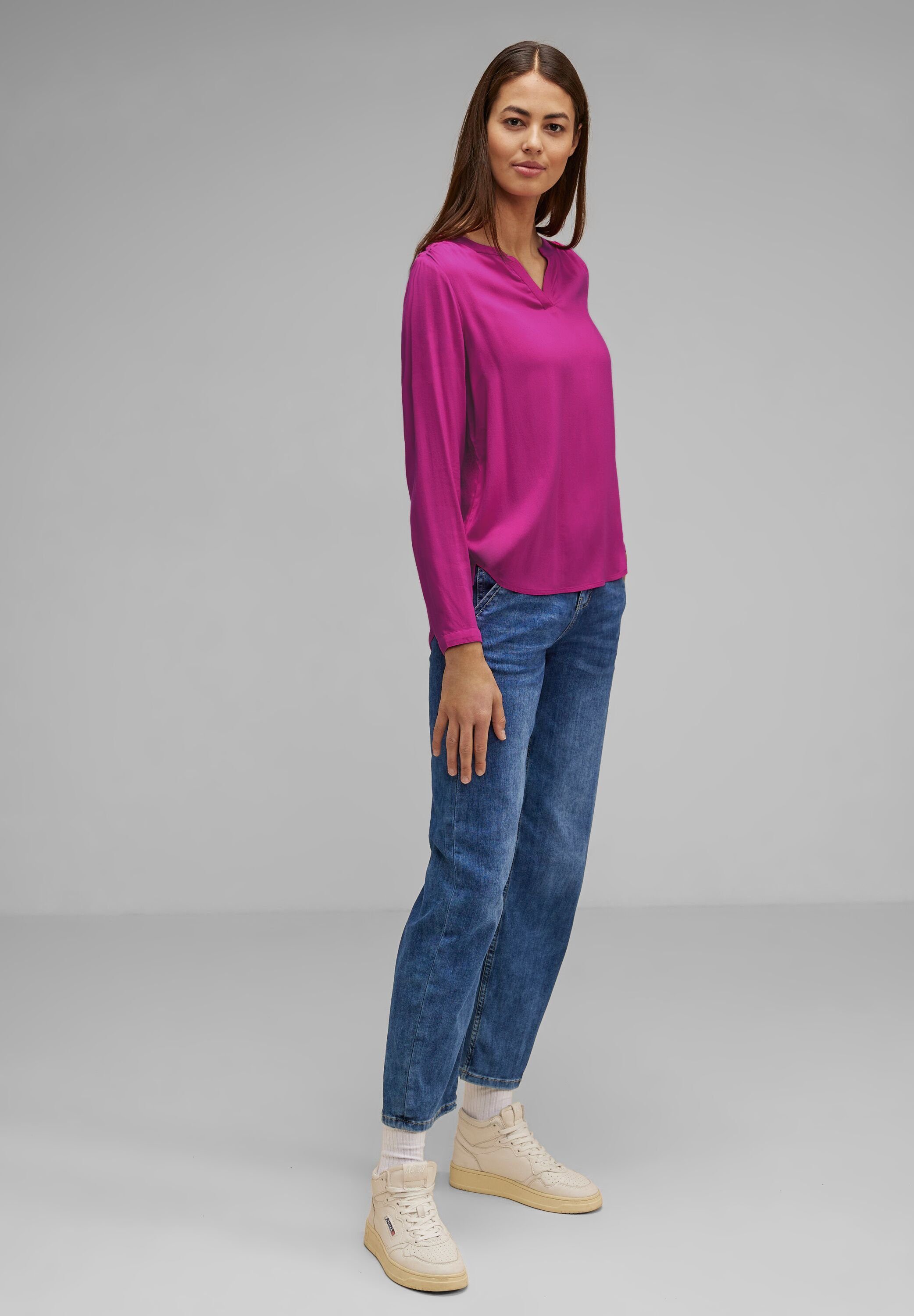 STREET ONE Langarmbluse mit geschlitztem Rundhalsausschnitt