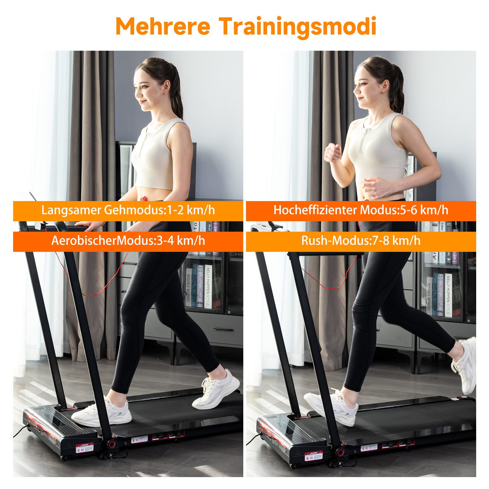 LIKESPORTING Laufband zu Hause,Walking Pad 6/8 km/h, leiser Motor, Fernbedienung, 40*102cm Laufbereich, 1400W,Max 8 km/h,Max 14 %Steigung