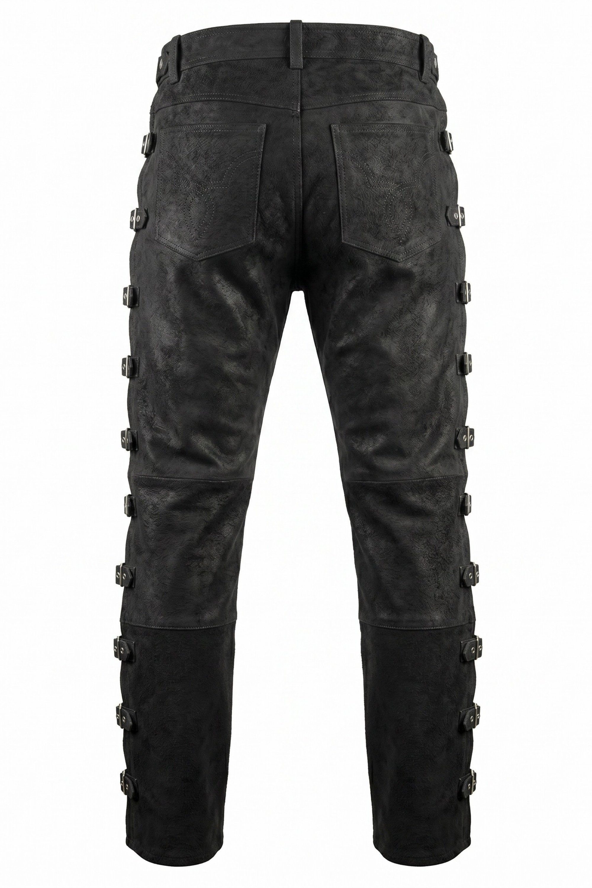 MDM Lederhose Schnallen Lederhose Herren Bikerjeans aus Büffel Nubuk Leder Schwarz (Herren Biker Lederhose aus Büffel Nubuk Leder mit Schnallen) aus Büffel Nubu – Bild 3 von 5