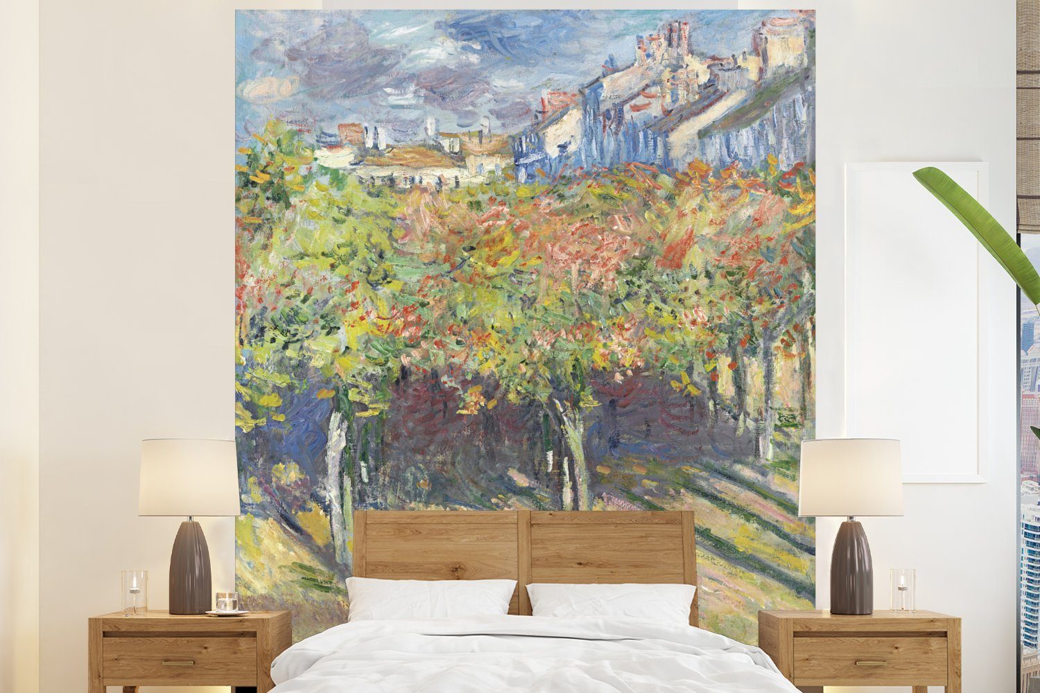 MuchoWow Fototapete Die Linden in Poissy - Gemälde von Claude Monet, Matt, bedruckt, (3 St), Vliestapete für Wohnzimmer Schlafzimmer Küche, Fototapete