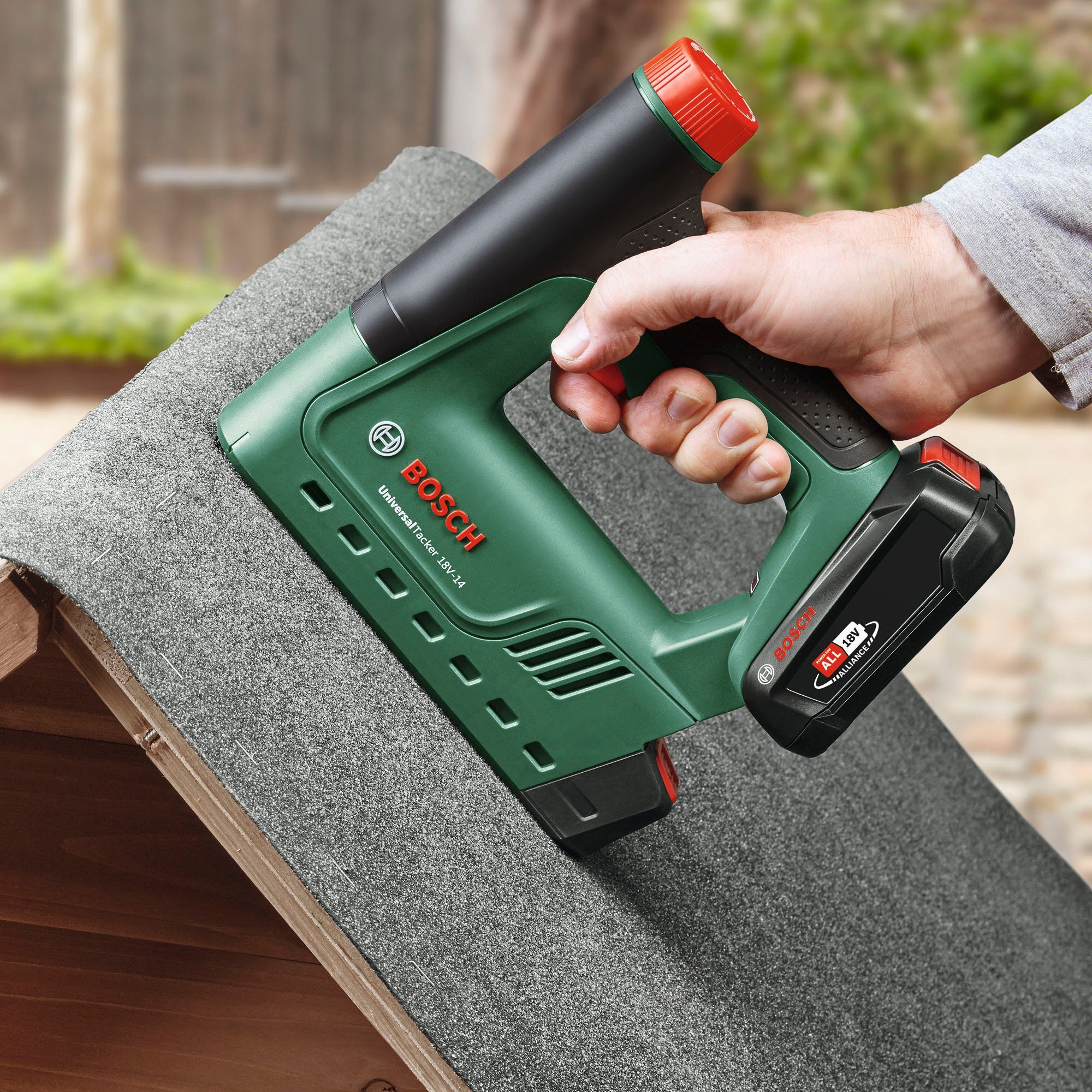 Bosch - 18V-14 Home Ladegerät Akku & und solo, ohne UniversalTacker Garden Akku-Tacker