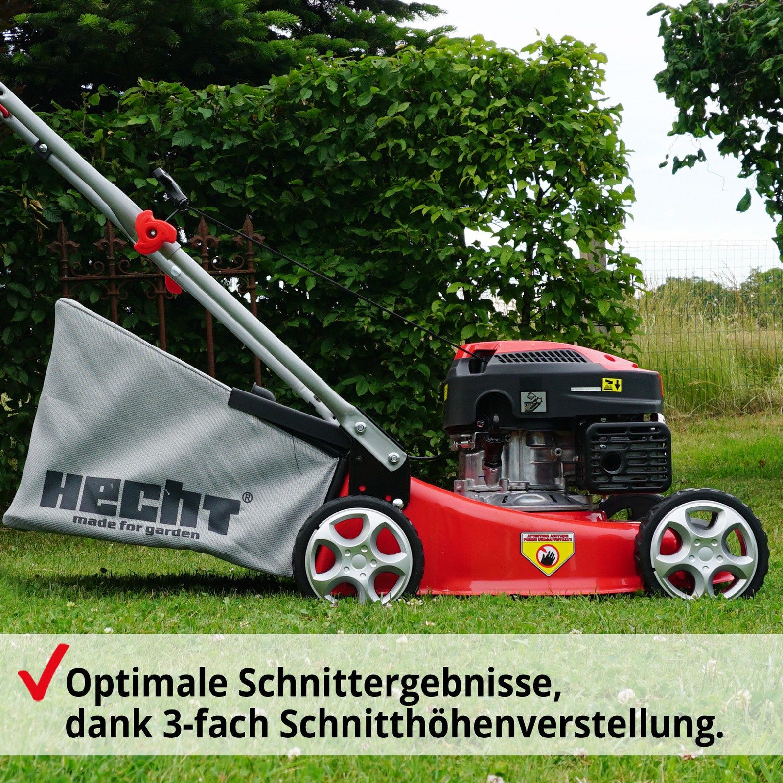 Hecht Benzinrasenmäher 540 mit Motoröl, 127 cm³ OHV, 40 l Fangkorb, Inklusive Motoroel, Stahlgehaeuse, Softgriff