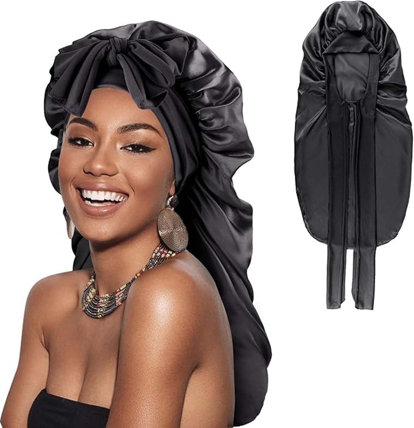 nsihing Duschhaube Lange Satin-Schlafhaube für Damen – Schlafmütze