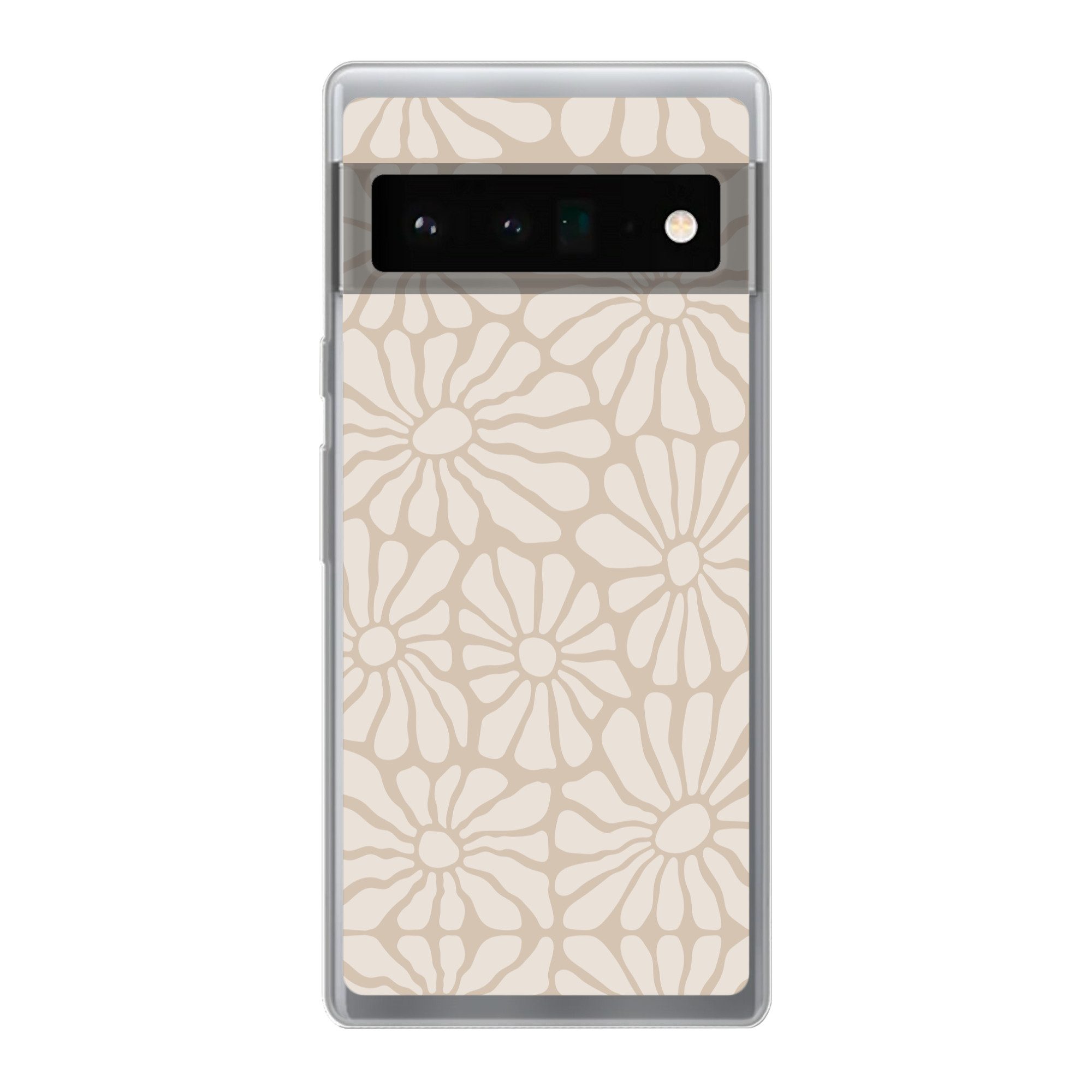 MuchoWow Handyhülle für Google Pixel 6 Pro Floral - Druck - Beige - Braun - Minimalistisch, Handy Case, Silikon, Bumper Case Dünn