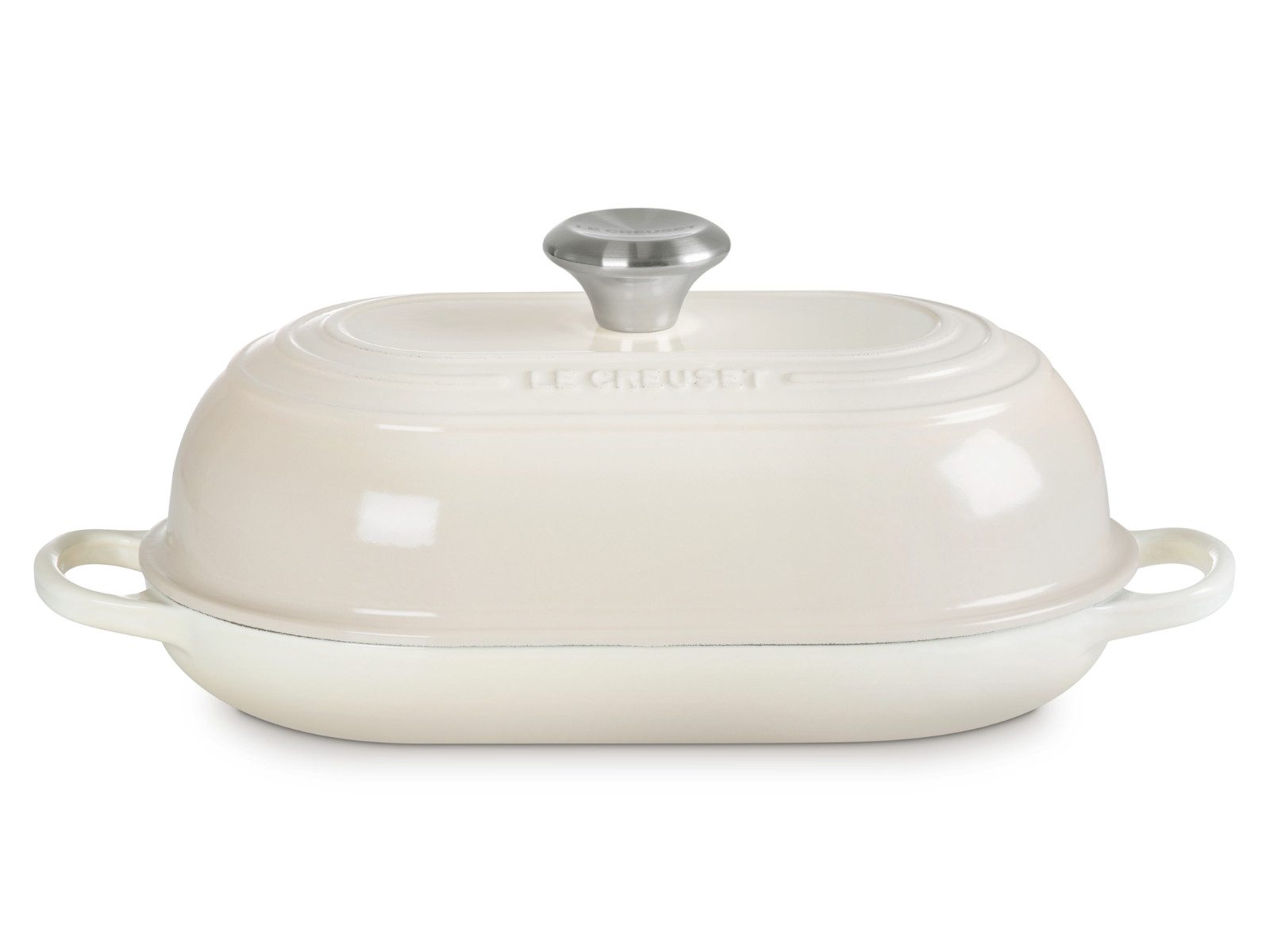 LE CREUSET Bräter Brot Bräter Signature oval meringue 29cm, Emailliertes Gusseisen