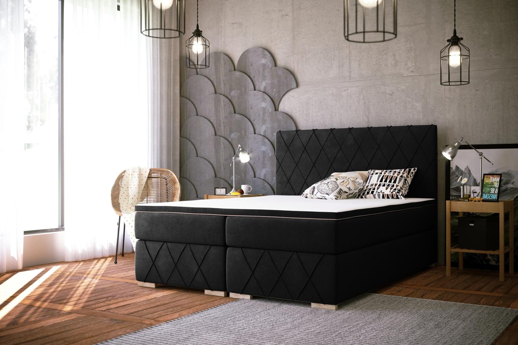 Xlmoebel Boxspringbett Boxspringbett Schwarz mit Matratze und Polster-Topper (1-St., Boxspringbett 4069424842654), Hergestellt in Europa