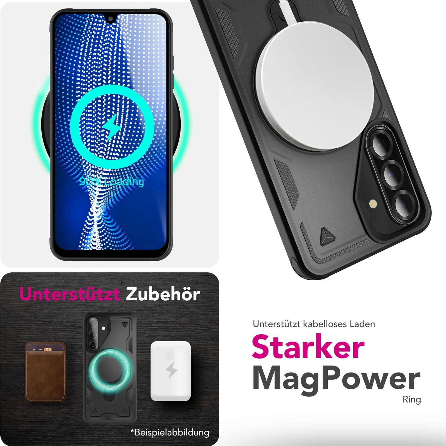 Nalia Smartphone-Hülle Samsung Galaxy A26 17 cm (6,7 Zoll), Military Cover / MagSafe / 360° Dreh Ring / Aufsteller / Outdoor Hülle