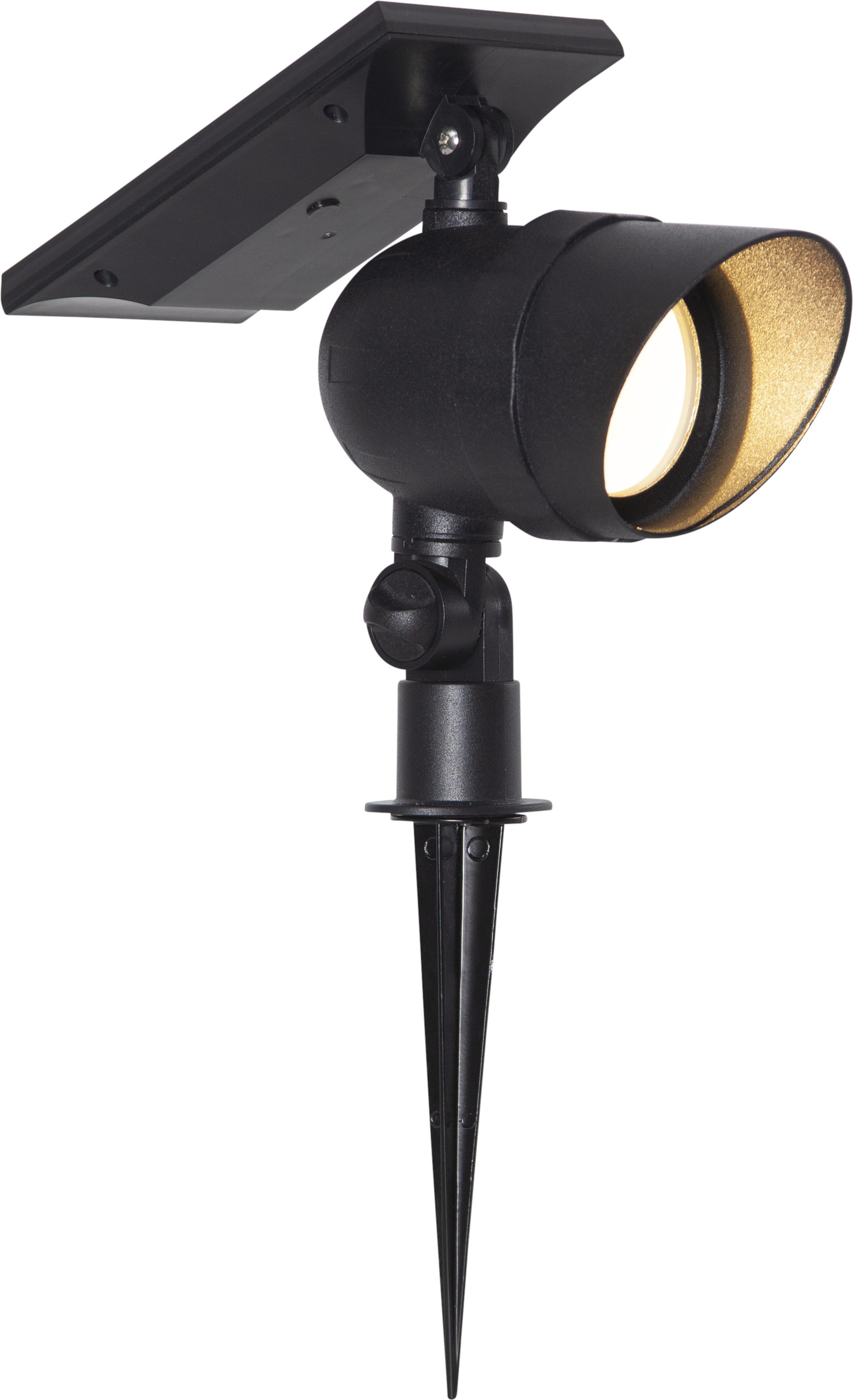 STAR TRADING LED Solarleuchte Solar Spotlight Powerspot, Tageslichtsensor, LED fest integriert, Warmweiß, Kompakter Solarstrahler, 120Lm warmweiß, Dämmerungssensor, Solar