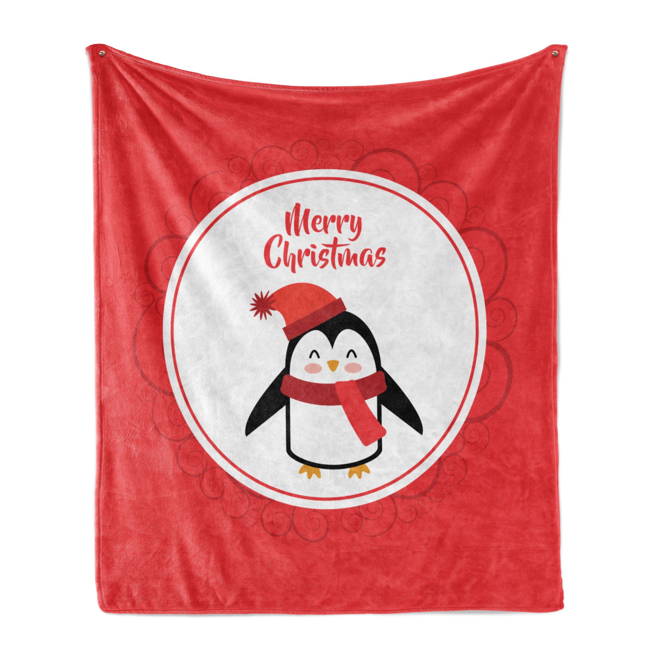 Wohndecke Gemütlicher Plüsch für den Innen- und Außenbereich, Abakuhaus, Weihnachten Glückliche Frohe Pinguin Runde
