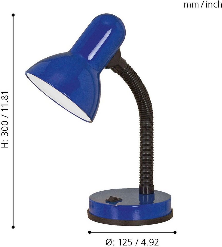 EGLO Tischleuchte BASIC, Leuchtmittel wechselbar, ohne Leuchtmittel, blau /  Ø12,5 x H30 cm / Wippschalter - schwenkbar - flexibler Hals