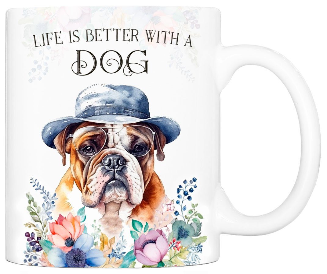 Cadouri Tasse ENGLISCHE BULLDOGGE - Kaffeetasse für Hundefreunde, Keramik, mit Hunderasse, beidseitig bedruckt, handgefertigt, Geschenk, 330 ml