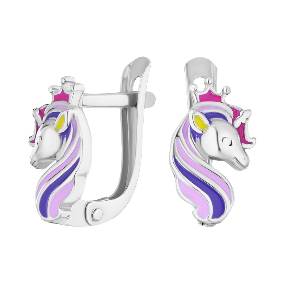 Secretforyou Creolen-Set Ohrringe für Mädchen Kinderschmuck Silber Emaille Einhorn, 925 Sterling Silber