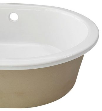 welltime Küchenspüle Föhr, oval, 69/55 cm, Ovale Küchenspüle, Einbauspüle in Weiß, Spülbecken aus Keramik