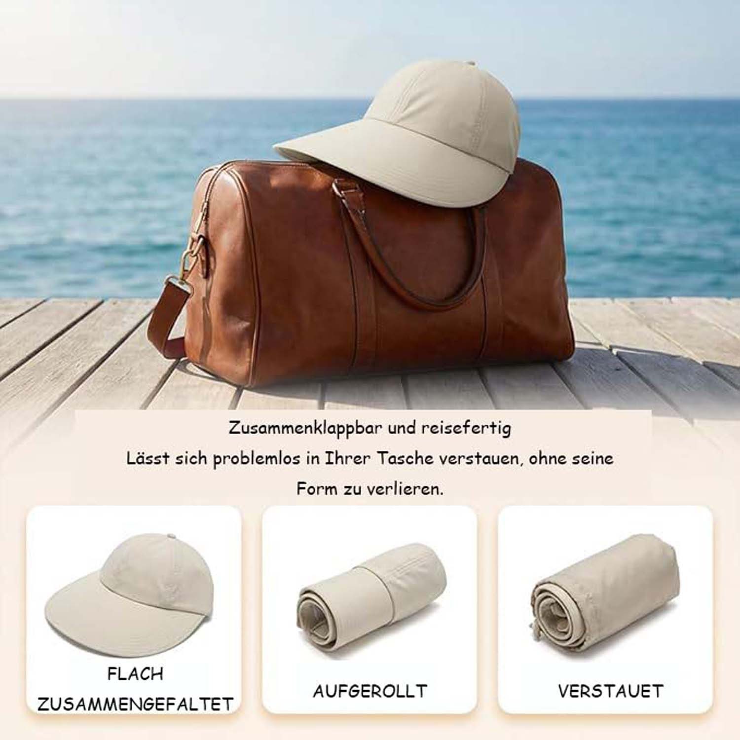 Bwecuy Sonnenhut Damen UV Schutz 50, Outdoor UV Protection Hollow Top Sun Hat – Bild 5 von 5