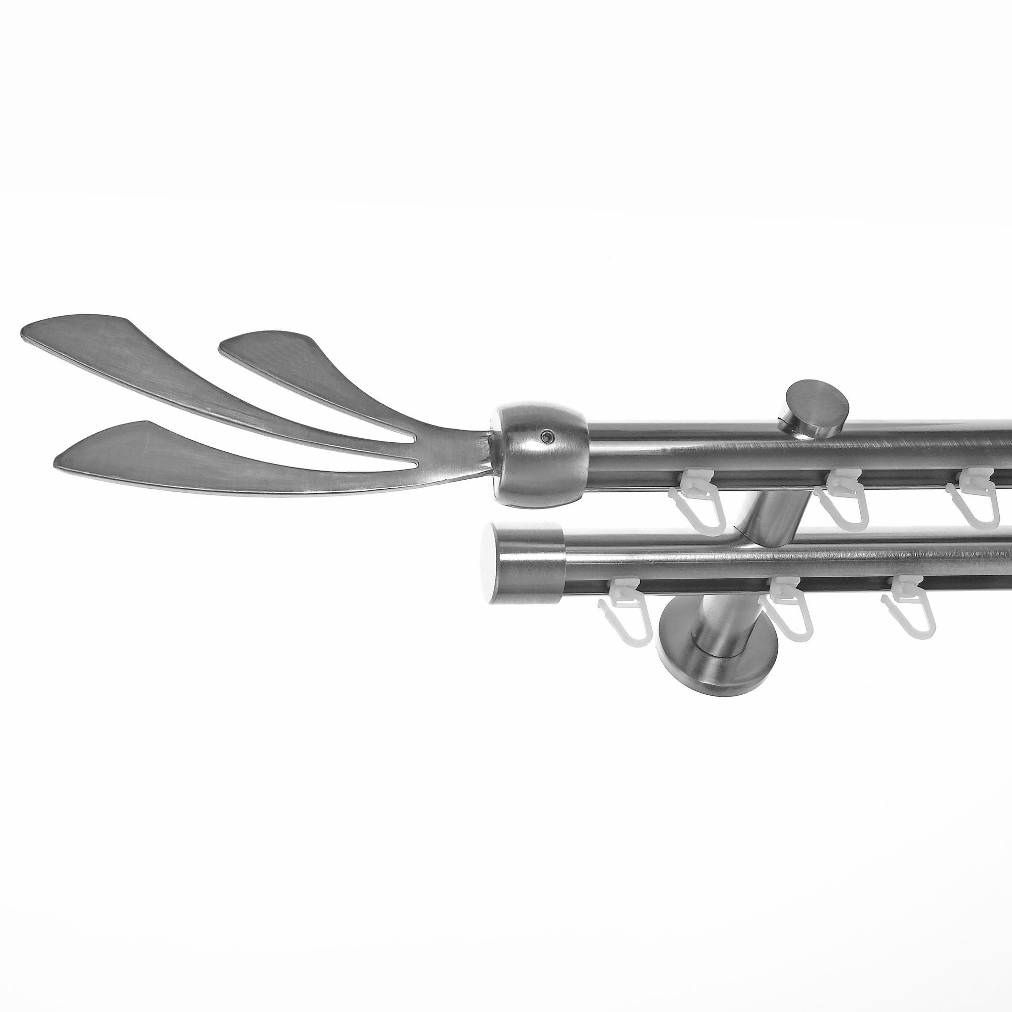 BASIT Gardinenstange Innenlauf Edelstahloptik 20mm mit Wandträgern 120 cm E84, Ø 20 mm, 2-läufig, verschraubt, Aluminium, H40 120 cm E84 Schweif