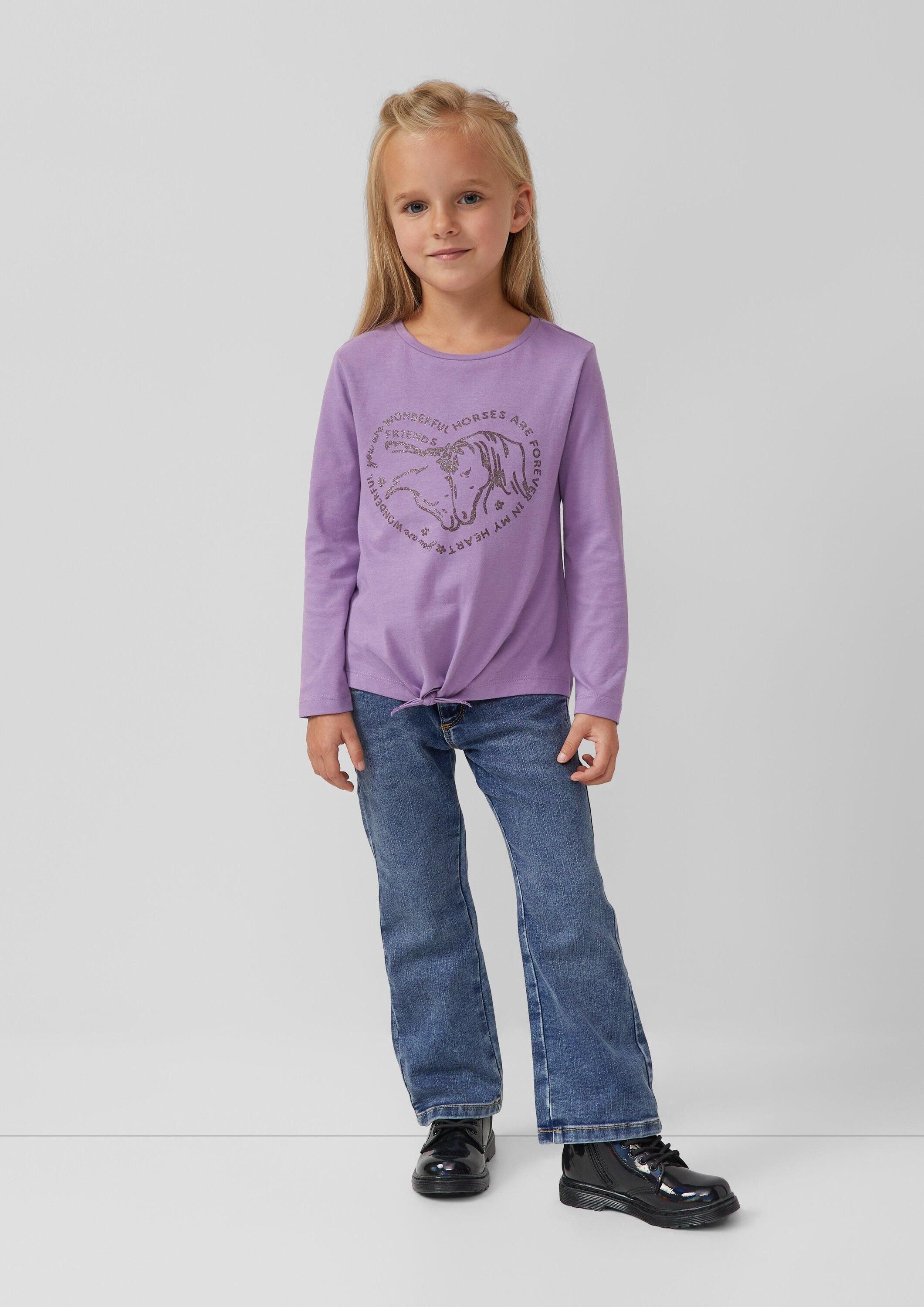 s.Oliver Langarmshirt T-Shirt Longsleeve mit Glitzerprint und Knoten-Detail