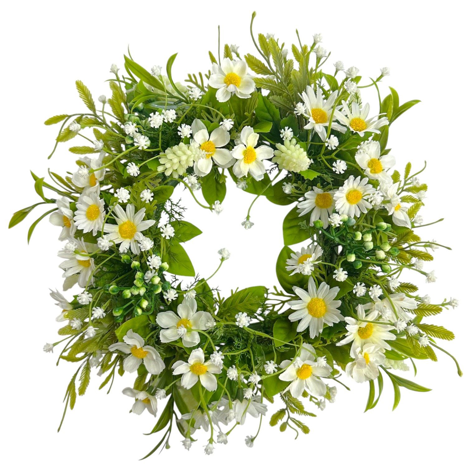 Kunstkranz Künstlicher Blumenkranz Margerite-Hyazinthe Ø35cm. Türkranz Deko CREME, naninoa GmbH
