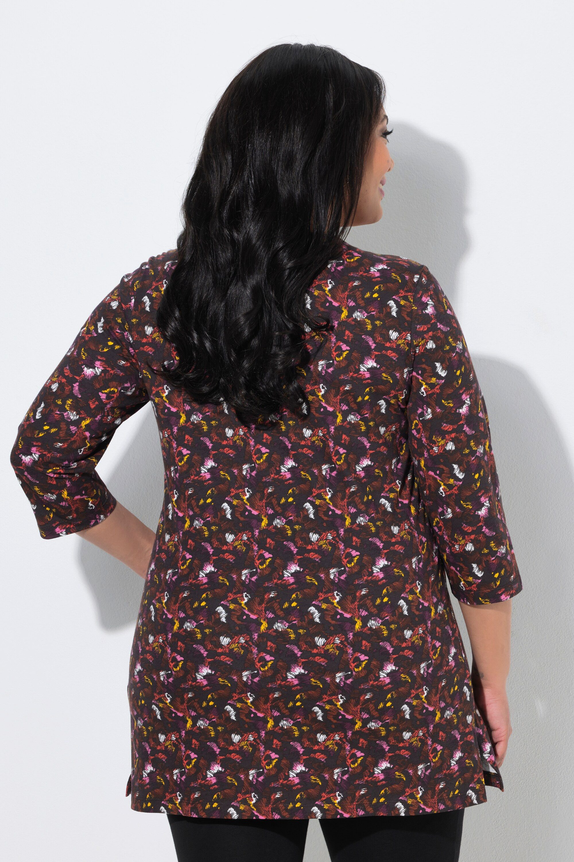 Ulla Popken Longshirt Longshirt bedruckt A-Linie Carré-Ausschnitt