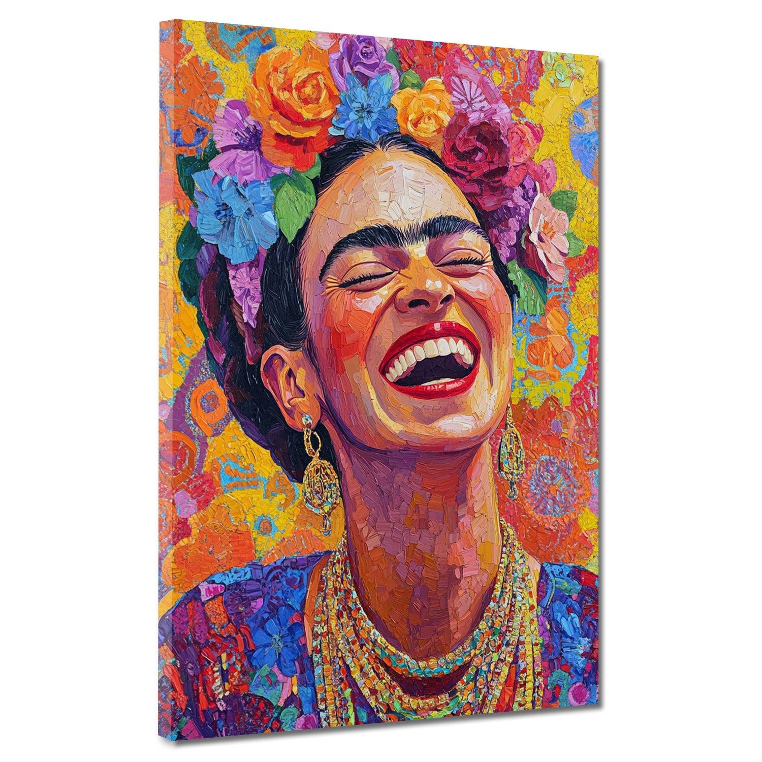 Artedinoi Leinwandbild Strahlende Frida mit Blumen Pop Art bunt Leinwandbil günstig online kaufen