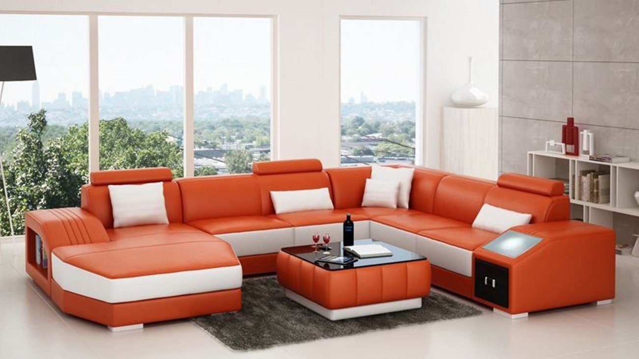 JVmoebel Ecksofa, Design Couch Luxus Couchen Leder Sofa Sitz Eck Garnitur Polster Orange