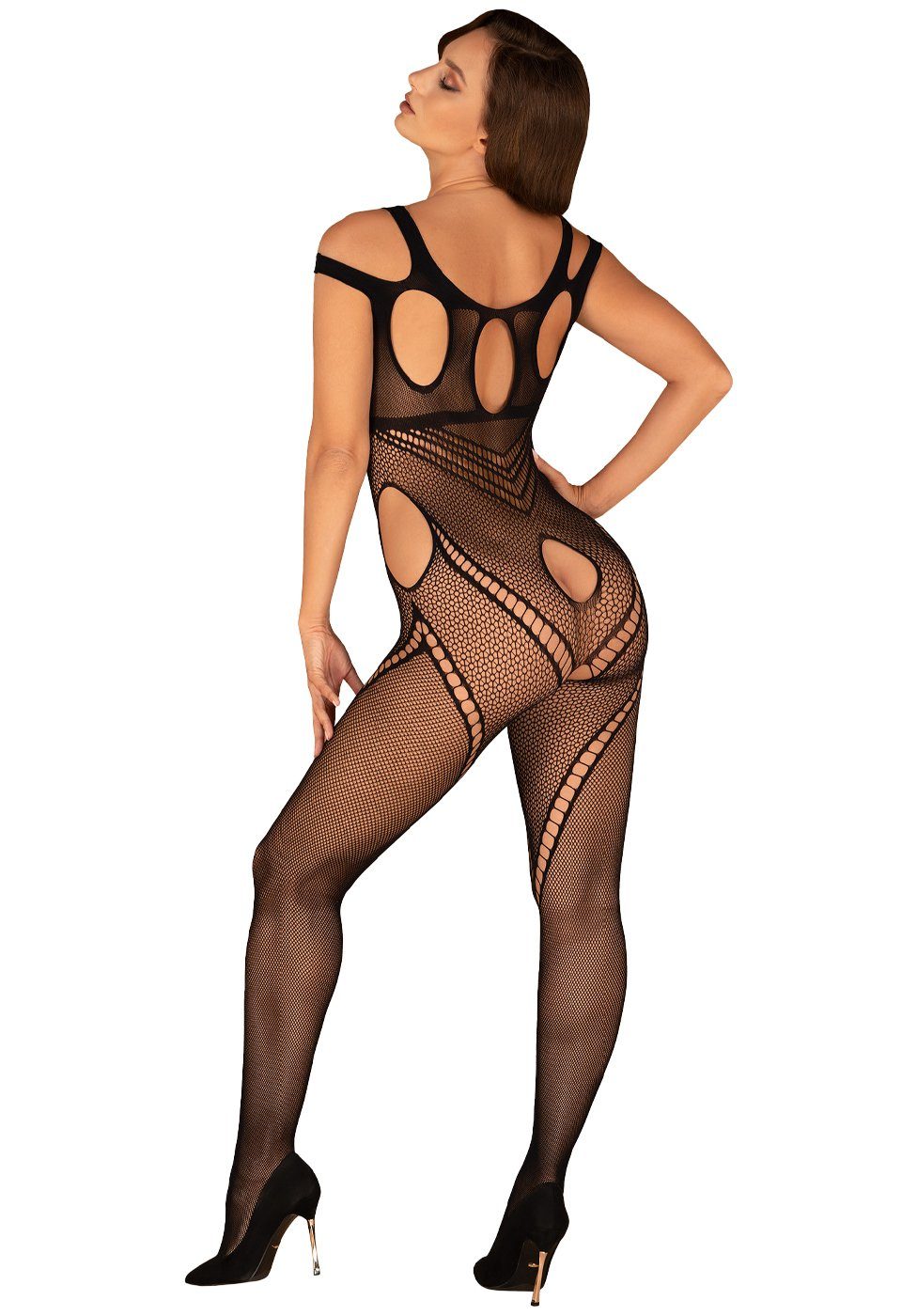Obsessive Bodystocking Netz-Bodystocking mit Cut-outs - schwarz (1 St) aus elastischem Netz-Stoff