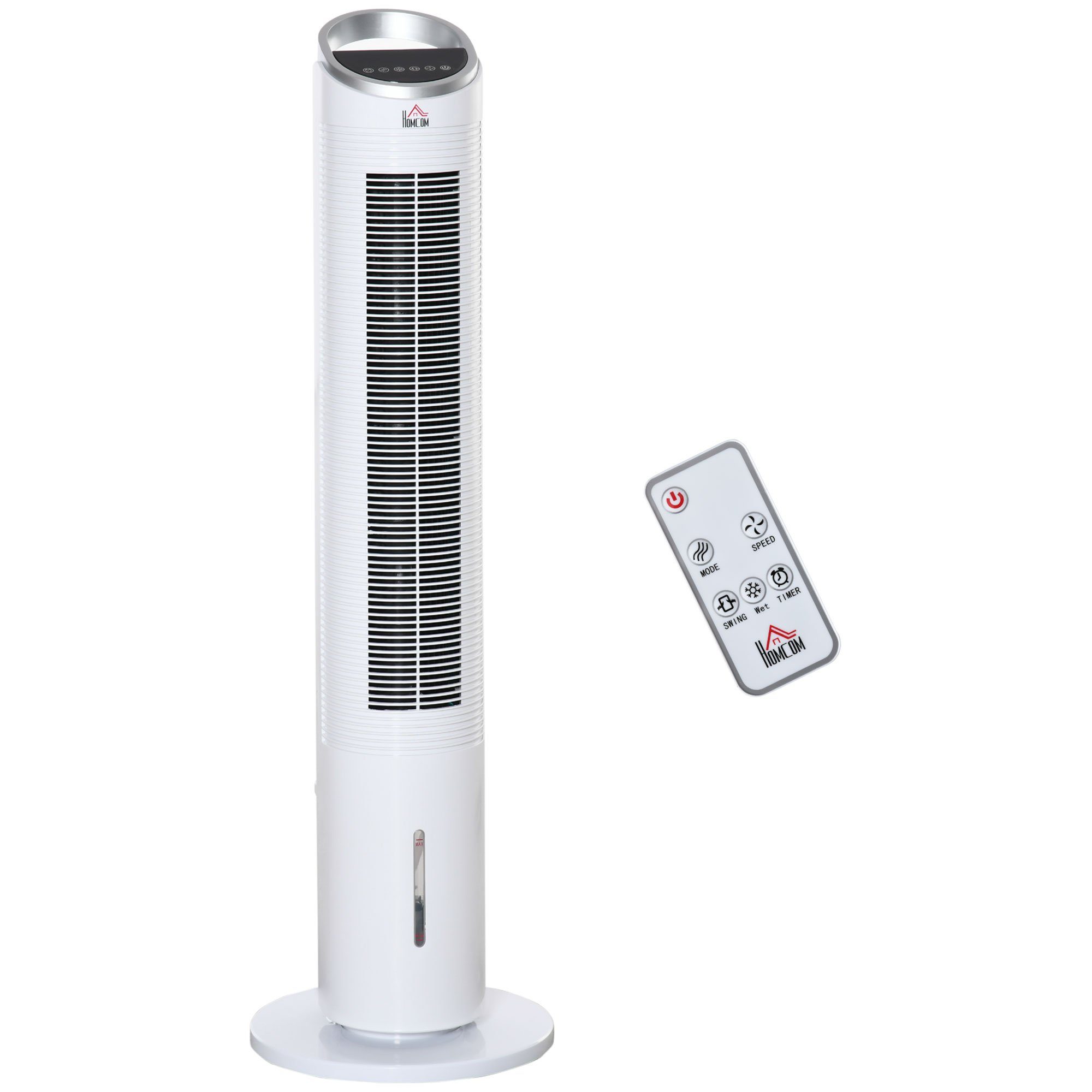 HOMCOM Standventilator Turmventilator mit Wasserkühlung und Fernbedienung 3 Modi Weiß, 60 W
