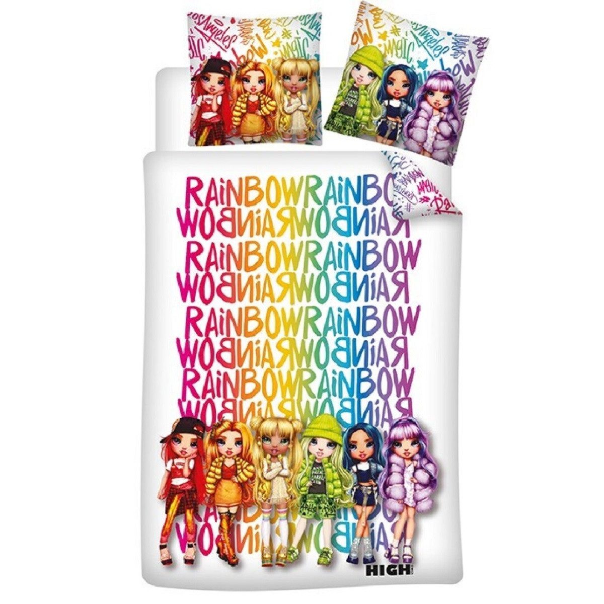 Rainbow High Bettwäsche Set Poly-Baumwolle Decke & Kissenbezug 140x200 + 65 günstig online kaufen