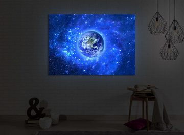 lightbox-multicolor LED-Bild Planet Erde im Weltraum front lighted / 60x40cm, Leuchtbild mit Fernbedienung
