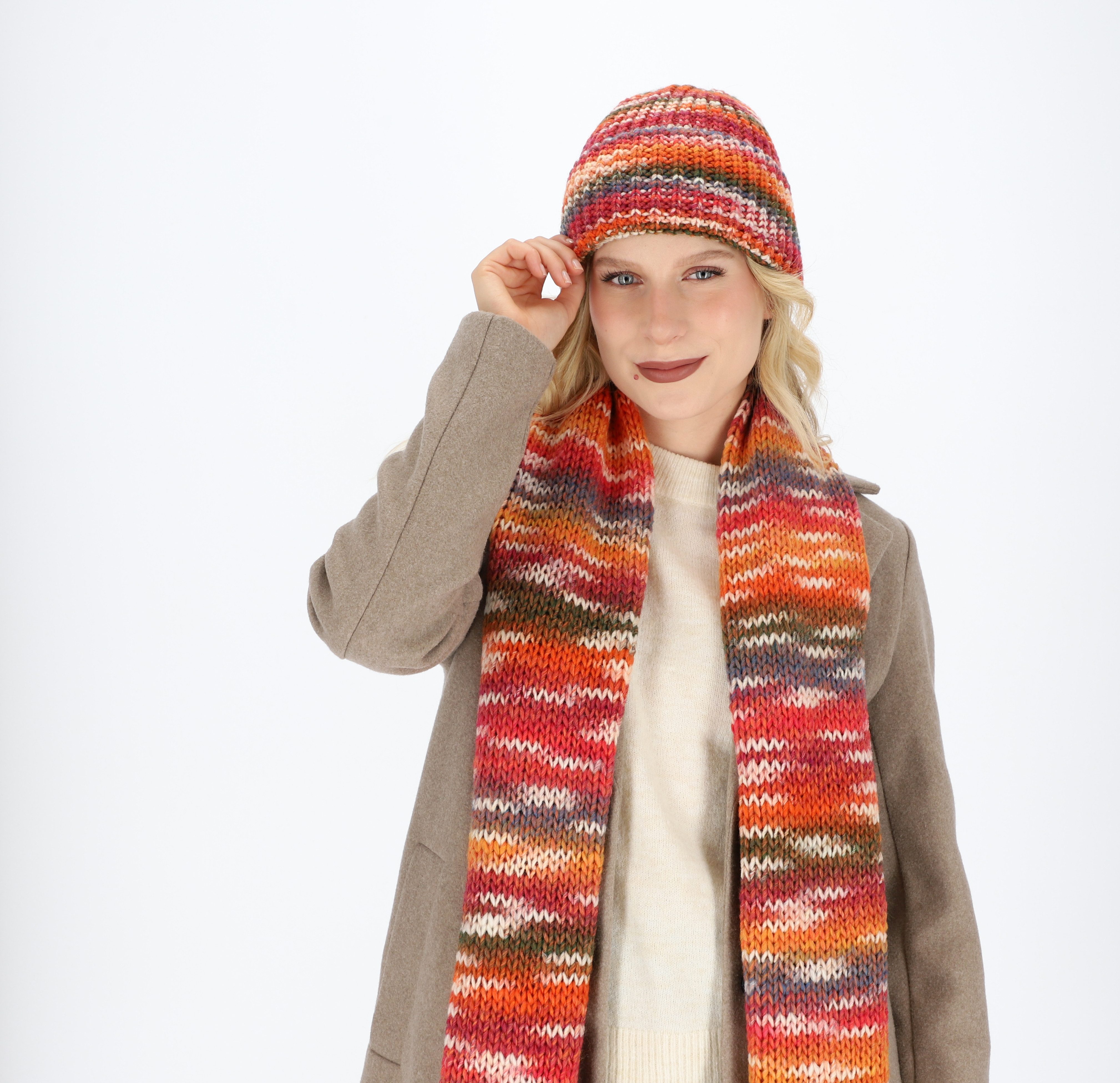 halsüberkopf Accessoires Strickmütze Umschlagmütze mit Farbverlauf günstig online kaufen