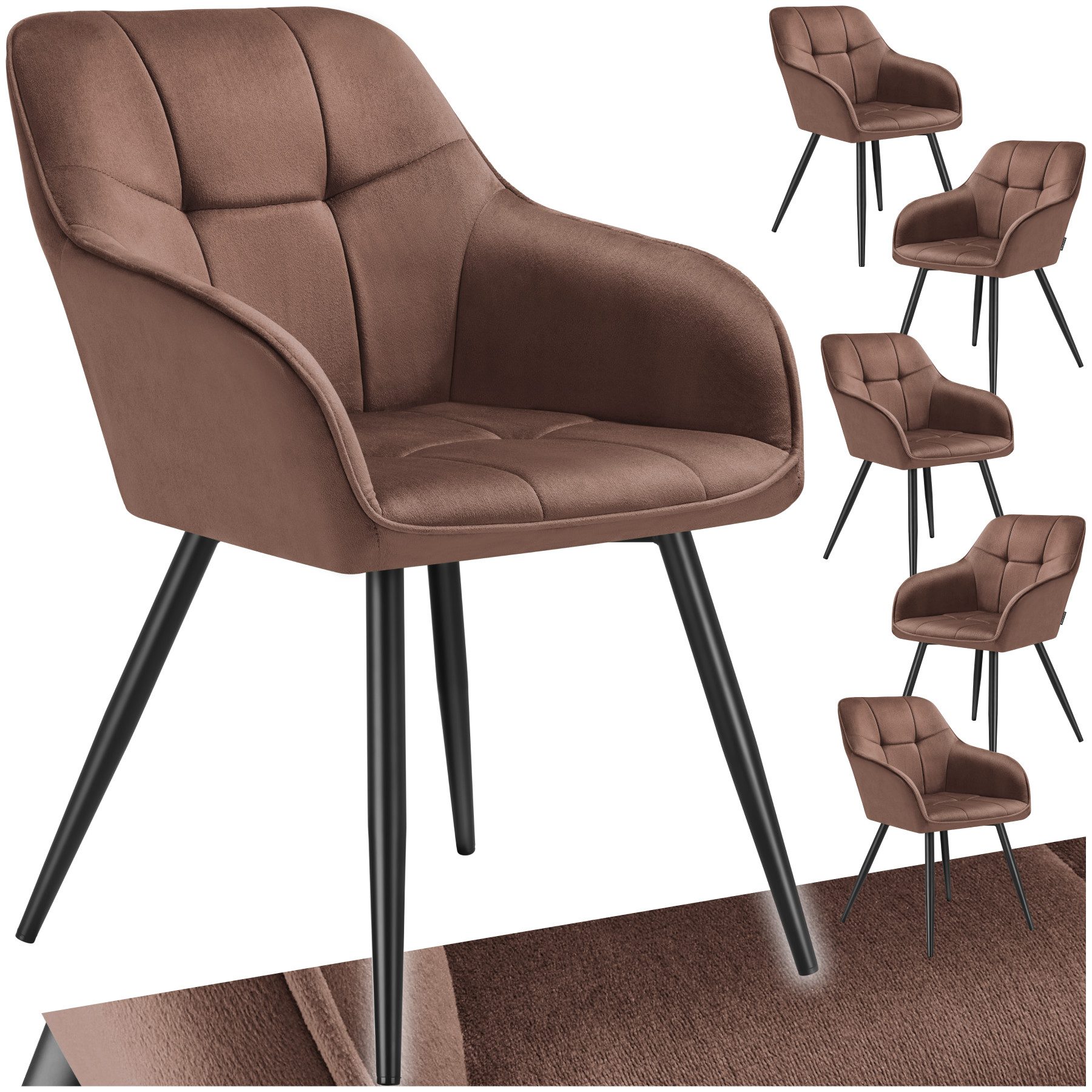 tectake Esszimmerstuhl Stuhl Marilyn, Samtoptik, gesteppt (Set, 6 St), Extr günstig online kaufen