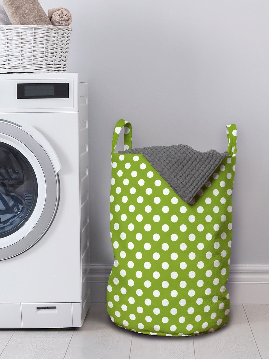 Abakuhaus Wäschesäckchen Wäschekorb mit Griffen Waschsalons, Retro-Stil für Kordelzugverschluss im Geometrisch Tupfen